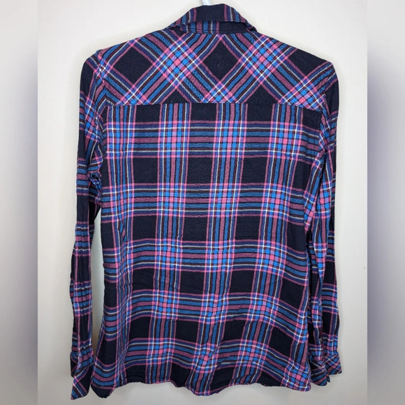 GAP Pink Blue Red White Button Down Flannel Top XS Woman - Picture 3 of 9